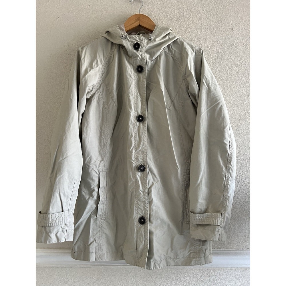 Eddie Bauer Trench Coat Rain Jacket Large Tan Effortless Modest Outdoor Neutral